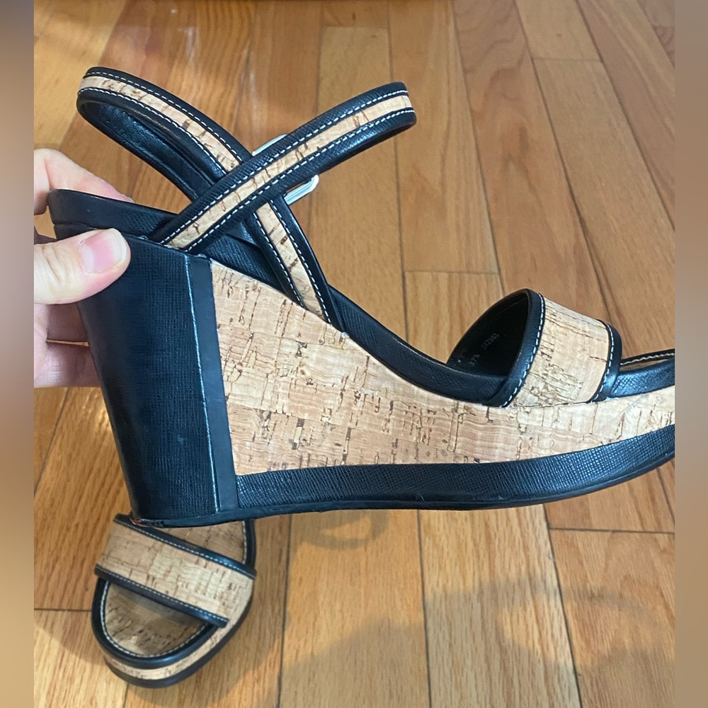 Prada Black and Natural Cork Wedge Sandals - Picture 8 of 16